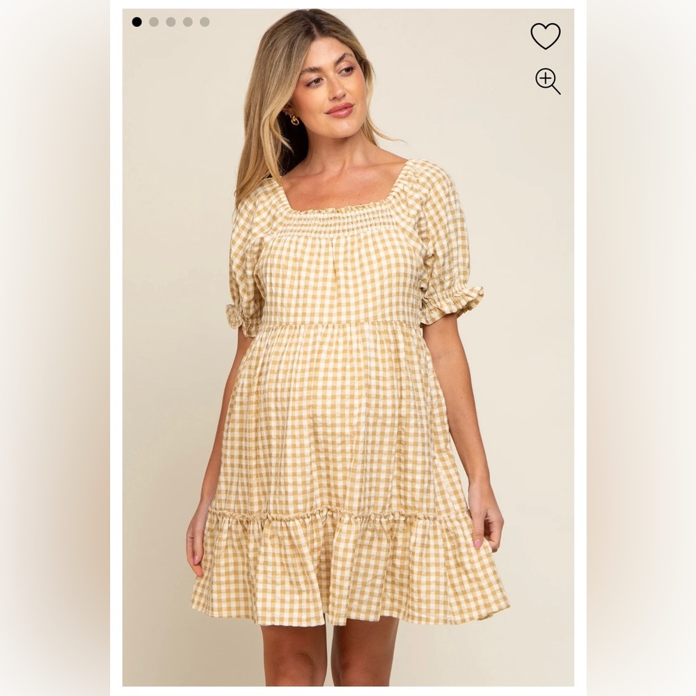 Yellow Gingham Tiered Maternity Dress